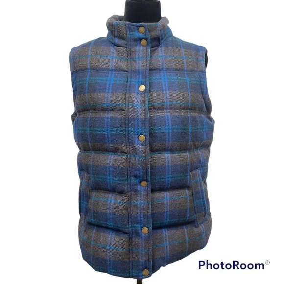 BODEN Down filled Vest Plaid Wool Blend- Pembroke Vest - Picture 1 of 11